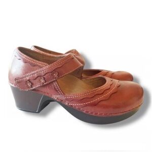 DANSKO Mary Jane  Leather Preppy Clog Brown Floral Detail  Shoes  Size 37